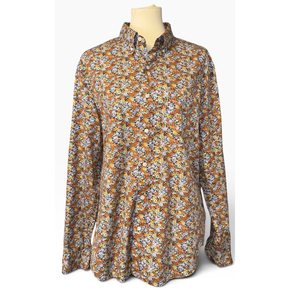 J.Crew Secret Wash Slim Fit Floral Button Down Shirt Orange Purple Large Pocket - Picture 3 of 13